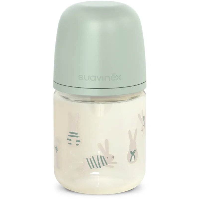 Suavinex Wonderland SX Pro Physiological Anti-Colic Glass skleněná kojenecká láhev +0 SF Green Bunny 120 ml