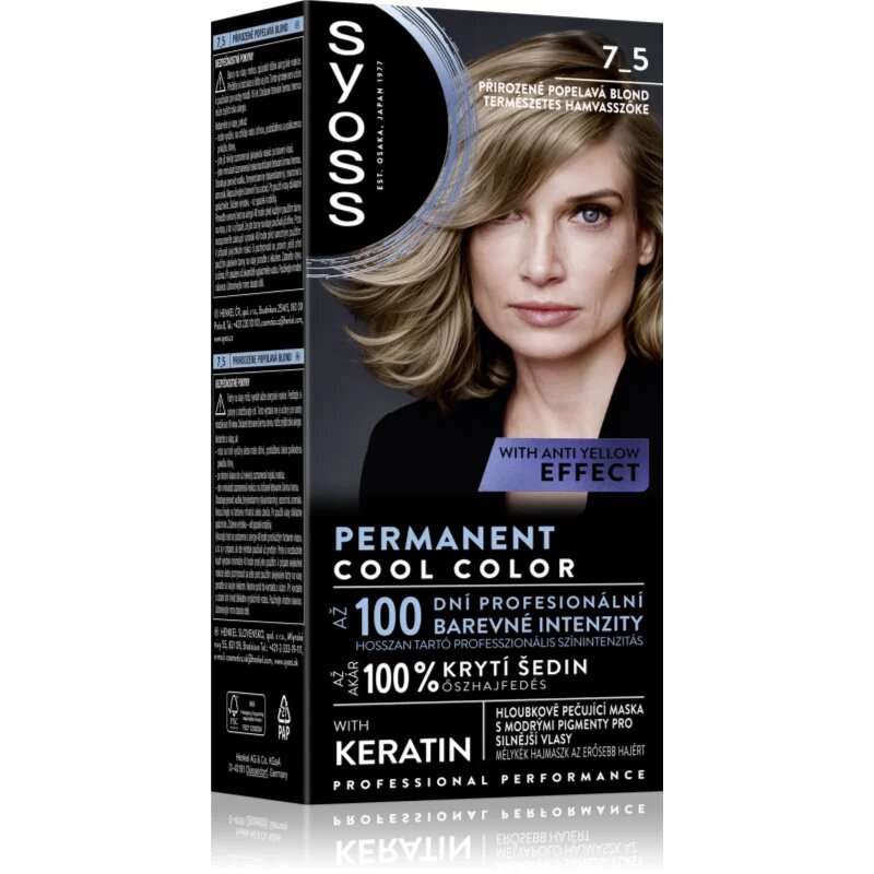 Syoss Permanent Cool Color permanentní barva na vlasy s chladným podtónem odstín 7_5 Přirozený popelavě plavý 1 ks