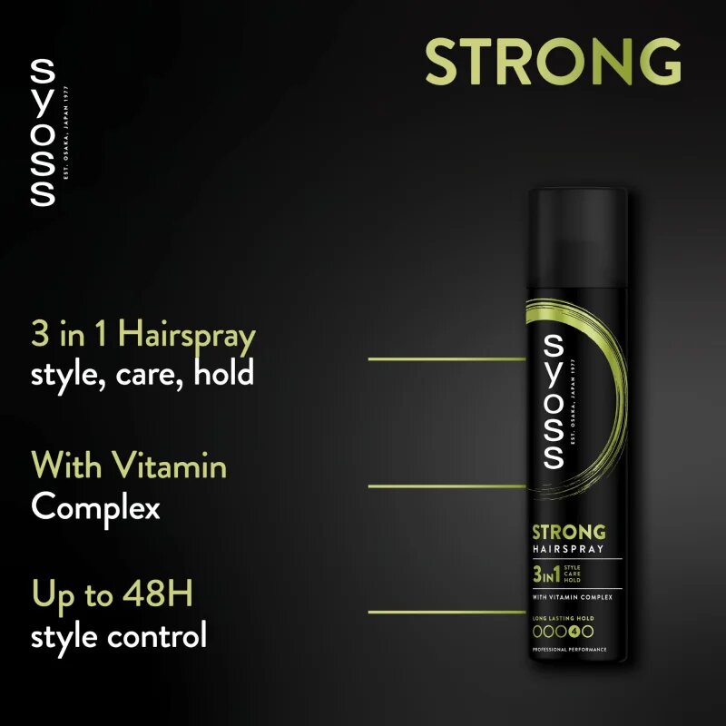 Syoss Strong Hold Hairspray silně tužicí lak na vlasy 3 v 1 300 ml