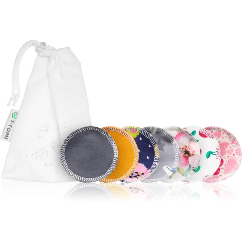 T-Tomi Make-up Removal Pads Set Soft 1 Week pratelné odličovací tampony COLOUR + Laundry Wash Bag 7 ks