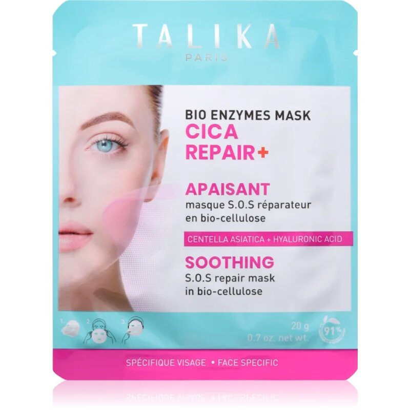 Talika Bio Enzymes Cica Repair Soothing plátýnková maska pro problematickou pleť akné 20 g