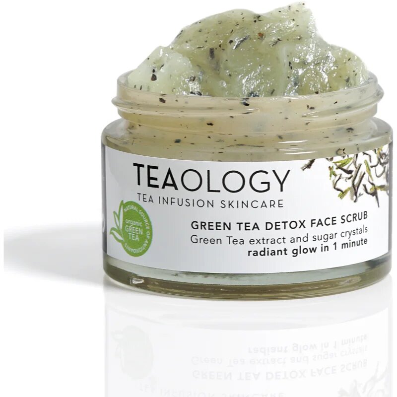 Teaology Cleansing Green Tea Detox Face Scrub cukrový peeling pro jemné čištění a výživu pokožky se zeleným čajem 50 ml