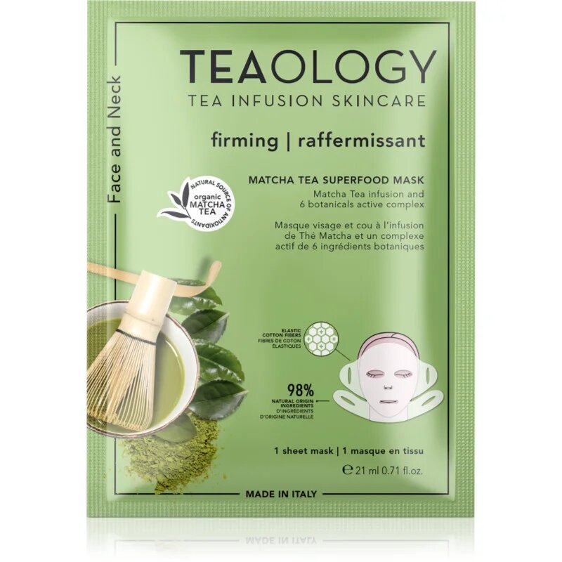 Teaology Matcha Tea Superfood Mask zpevňující plátýnková maska na kontury obličeje s matchou 1 ks