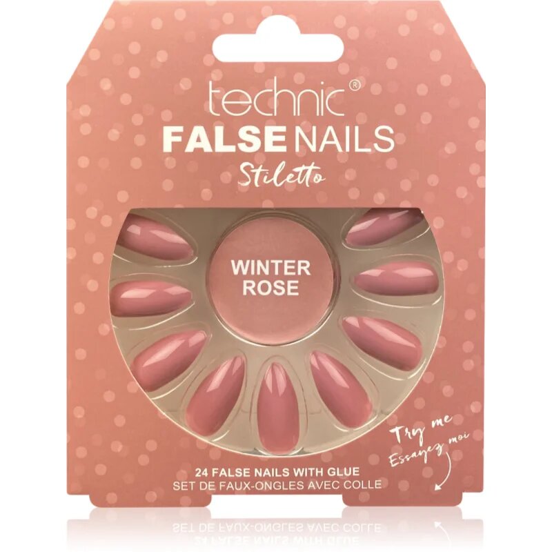 Technic Cosmetics False Nails Stiletto umělé nehty Winter Rose 24 ks
