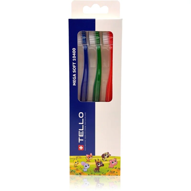 TELLO Kids 10400 Mega Soft zubní kartáčky pro děti 2-7 3 ks