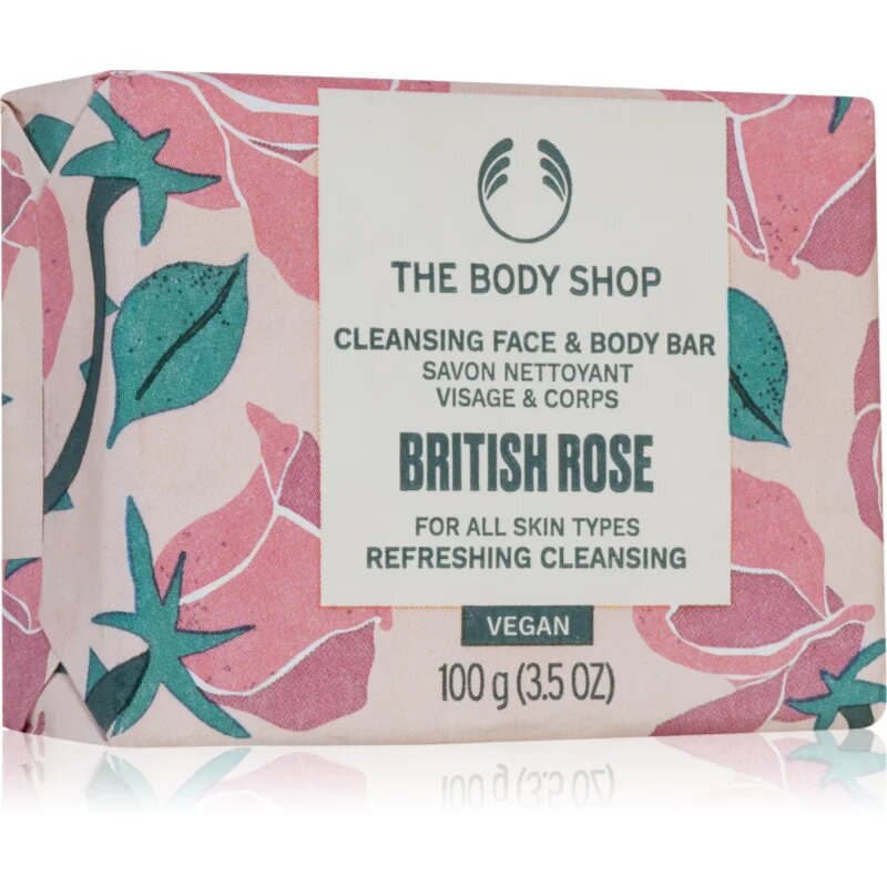 The Body Shop British Rose Cleansing Bar tuhé mýdlo na tělo a obličej 100 g