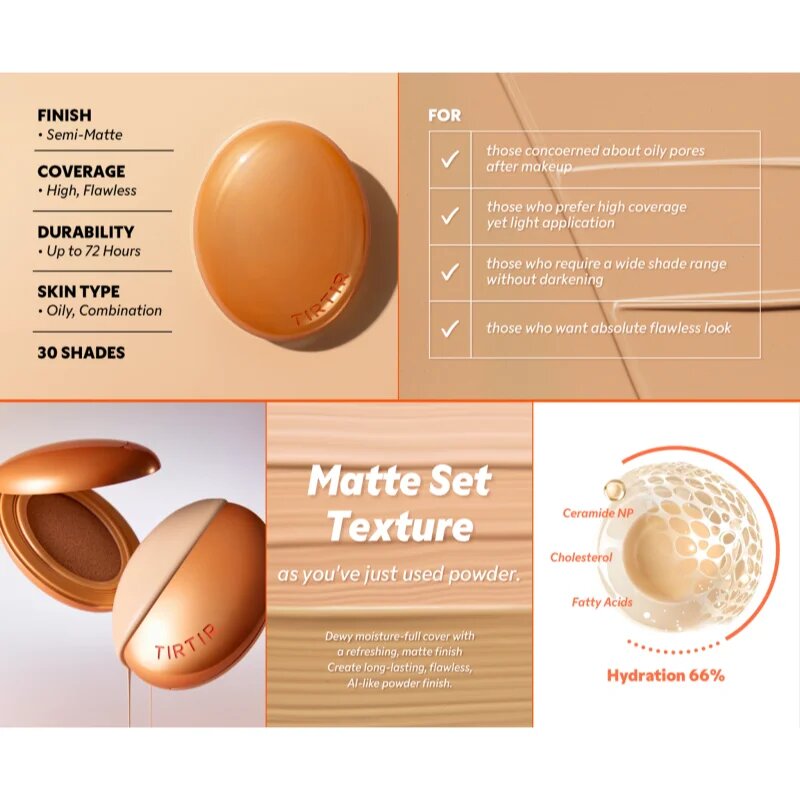 TIRTIR Mask Fit AI Filter Cushion dlouhotrvající make-up v houbičce s matným efektem odstín 13N Fair Ivory 18 g