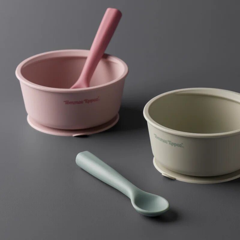 Tommee Tippee EasiStick™ Silicone Bowl & Spoon silikonová miska s přísavkou 4m+ Pink 1 ks