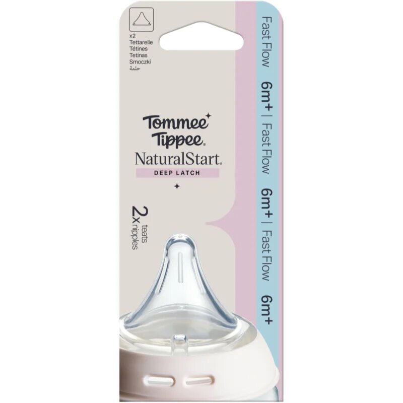 Tommee Tippee Natural Start Deep Latch Teats trojúhelníková savička na lahev rychlý průtok 2 ks