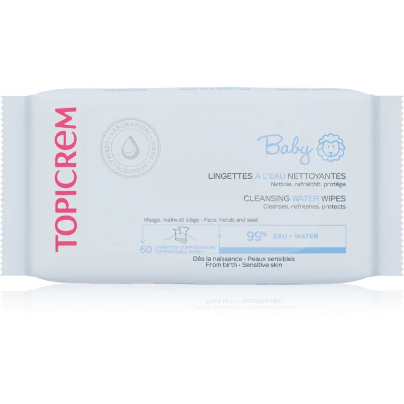Topicrem BABY Cleansing Water Wipes vlhčené čisticí ubrousky pro děti 60 ks
