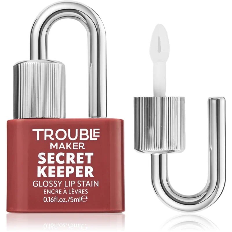 Trouble Maker Secret Keeper Lip Gloss Stain barva na rty pro dlouhotrvající efekt odstín Trickish Caramel Nude 5 ml