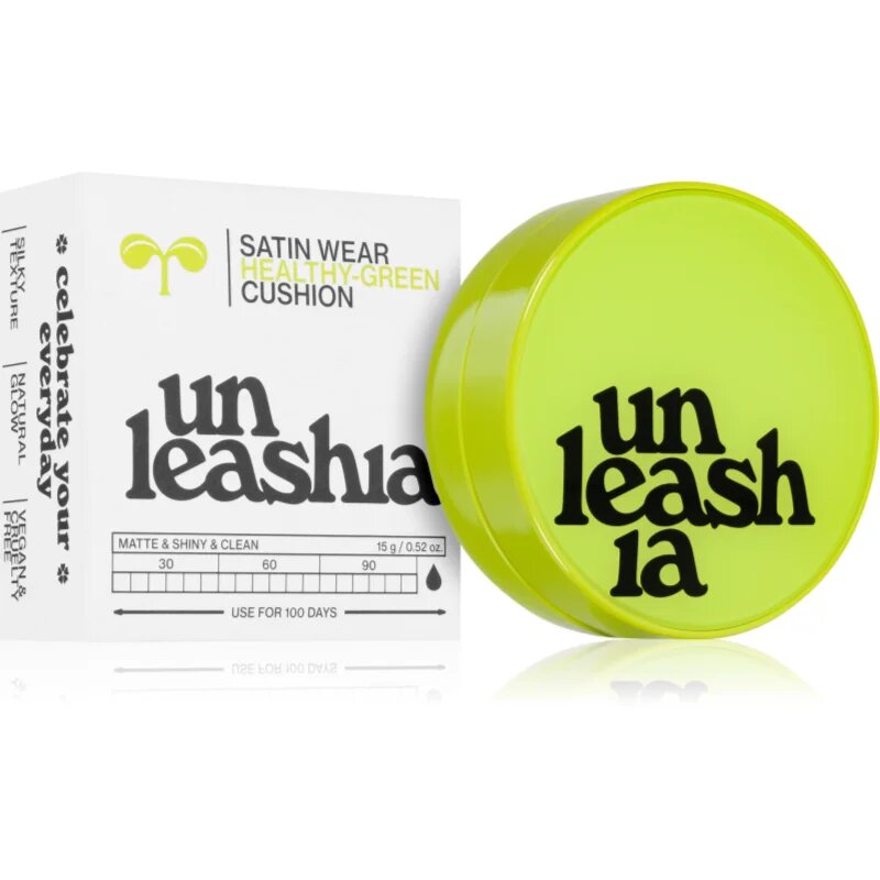 Unleashia Satin Wear Healthy Green Cushion dlouhotrvající make-up v houbičce SPF 30 odstín 18C Seashell 15 g