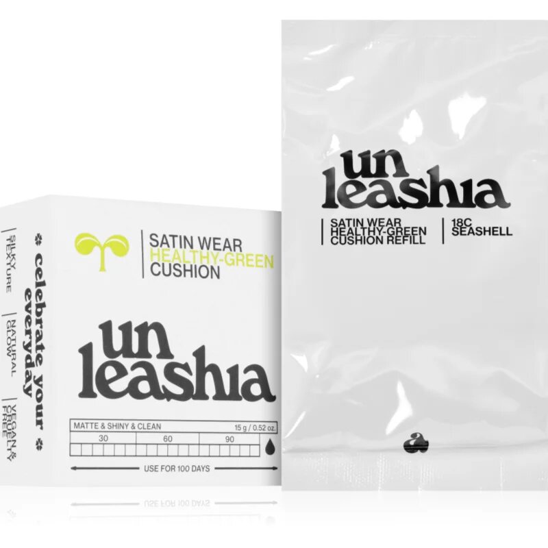 Unleashia Satin Wear Healthy Green Cushion Refill dlouhotrvající make-up v houbičce – náhradní náplň odstín 18C Seashell 15 g