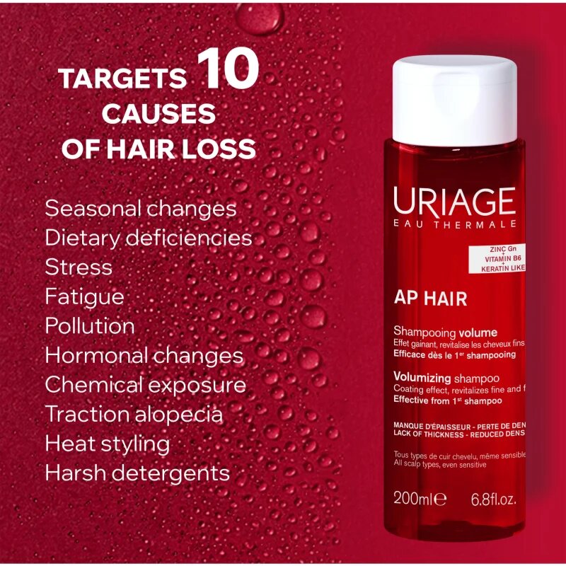 Uriage AP HAIR Volumizing Shampoo objemový šampon pro řídnoucí vlasy 200 ml