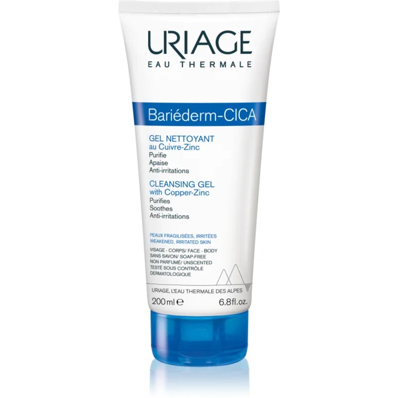 Uriage Bariéderm Cica Cleansing Gel with Copper-Zinc zklidňující čisticí gel na popraskanou pokožku 200 ml