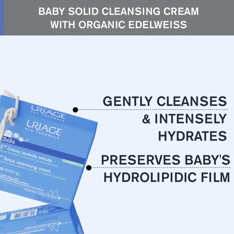 Uriage Bébé 1st Solid Cleansing Cream krémové mýdlo pro jemnou a hladkou pokožku pro děti od narození 100 g