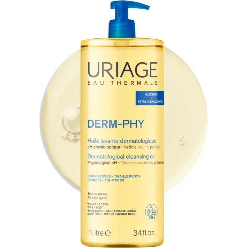 Uriage DERM-PHY Dermatological Cleansing Oil vyživující sprchový gel 1000 ml