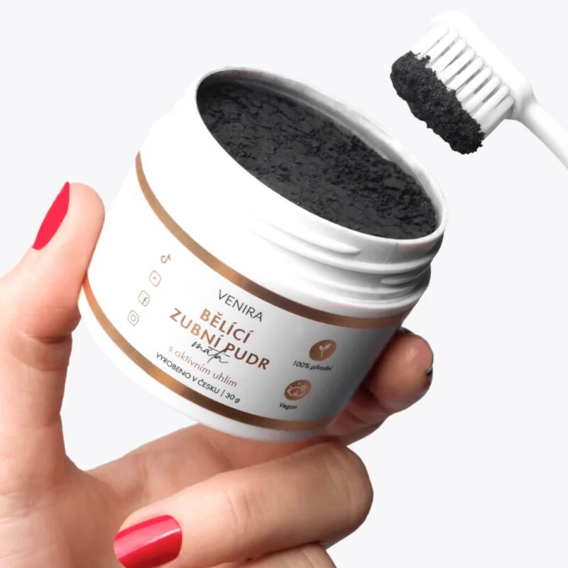 Venira Bělicí zubní pudr bělicí zubní pudr s aktivním uhlím s kokosem Mint 30 g