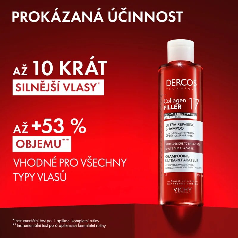 Vichy Dercos Collagen Filler 17 hloubkově regenerační šampon proti lámavosti vlasů 200 ml