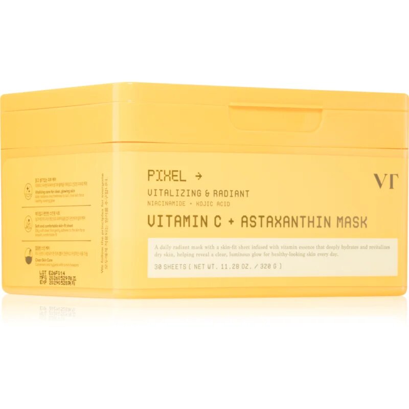 VT Cosmetics Vitamin C Astaxanthin Mask rozjasňující hydratační maska pro sjednocení barevného tónu pleti velké balení 30 ks
