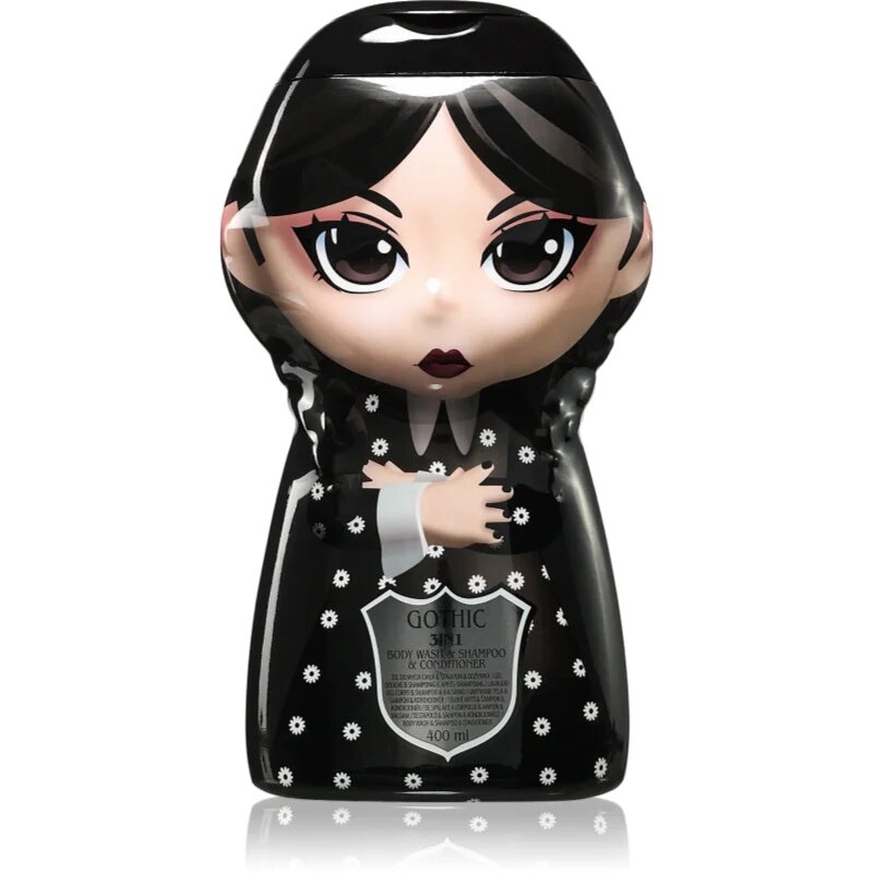 Wednesday Gothic Dark šampón kondicionér a sprchový gel 3 v 1 pro děti Blueberry 400 ml