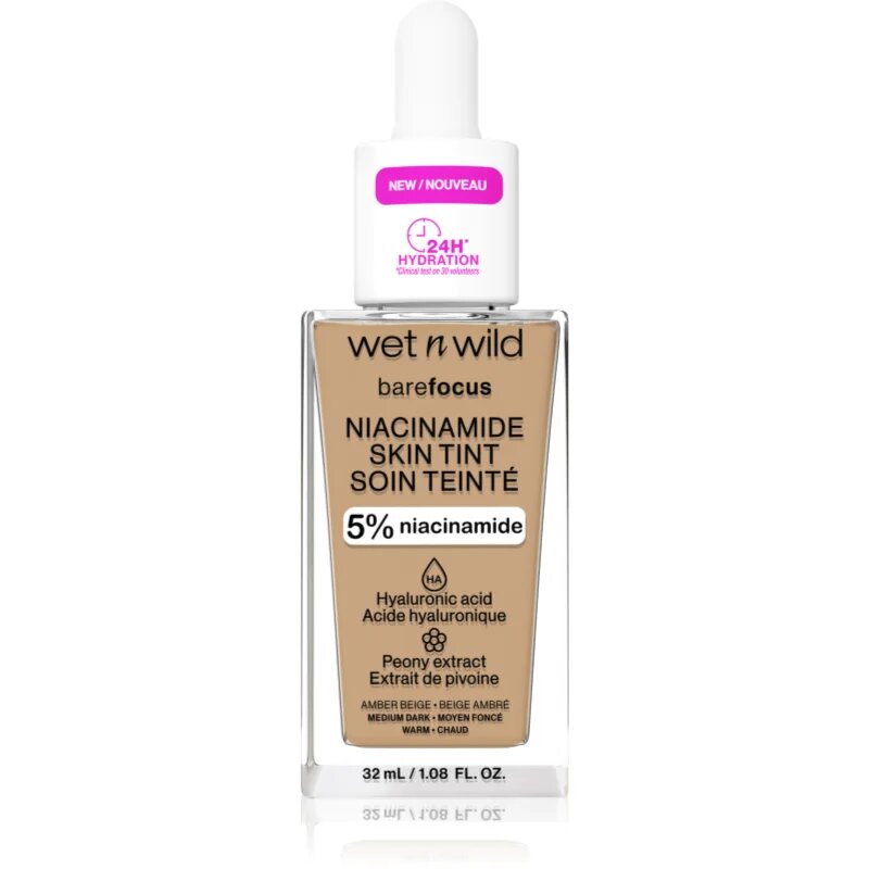 Wet n Wild BareFocus Niacinamide Skin Tint lehký hydratační make-up odstín Amber Beige (Warm) 32 ml