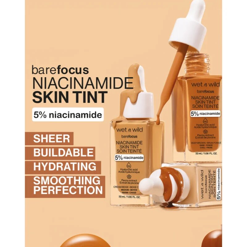 Wet n Wild BareFocus Niacinamide Skin Tint lehký hydratační make-up odstín Cream Beige (Warm) 32 ml