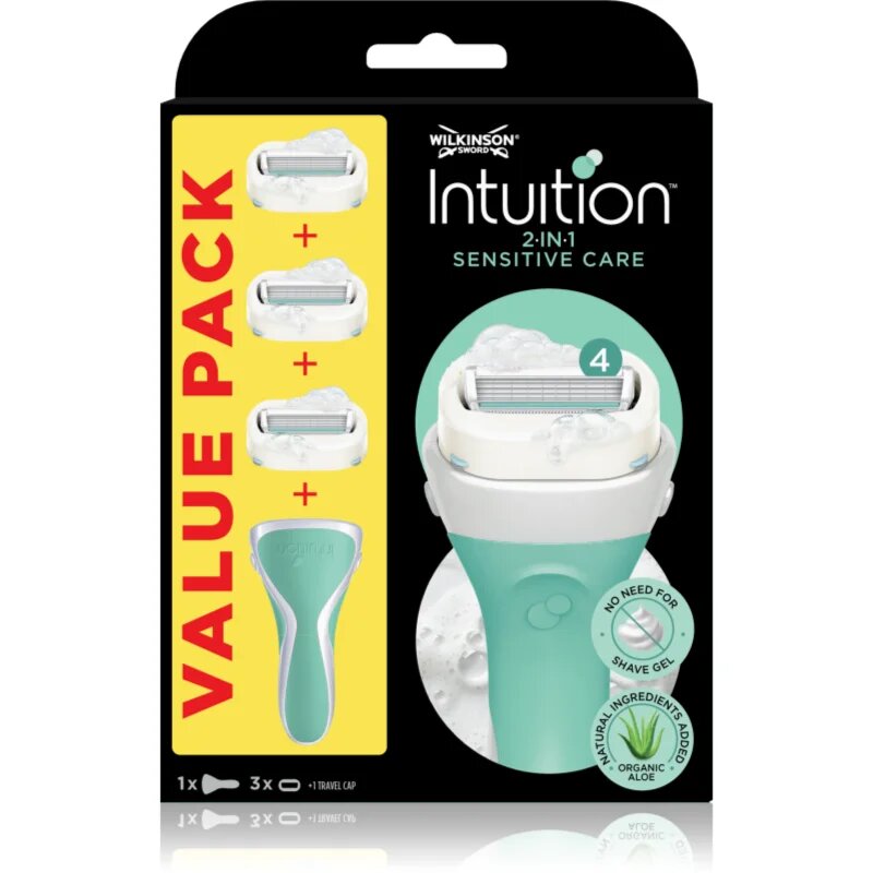 Wilkinson Sword Intuition 2in1 Soap & Shave Sensitive holicí strojek + náhradní hlavice 3 ks