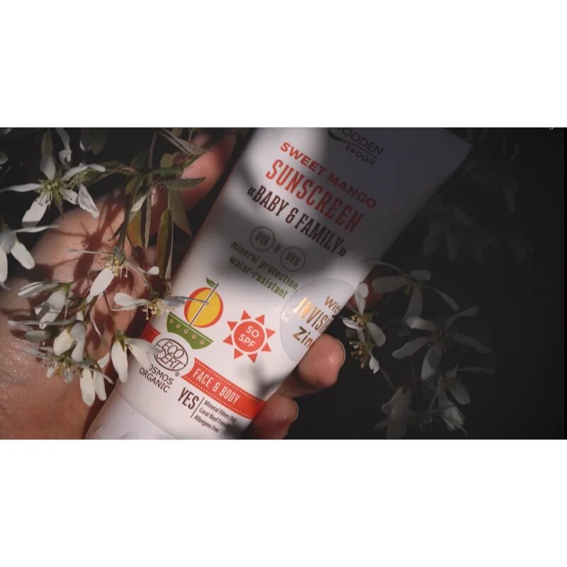 WoodenSpoon Baby & Family Sweet Mango ochranné opalovací mléko pro celou rodinu SPF 50 100 ml