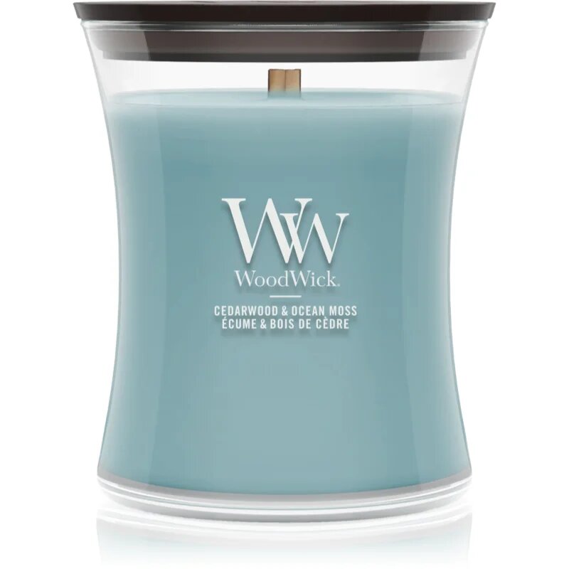 Woodwick Cedarwood & Ocean Moss vonná svíčka s dřevěným knotem 275 g