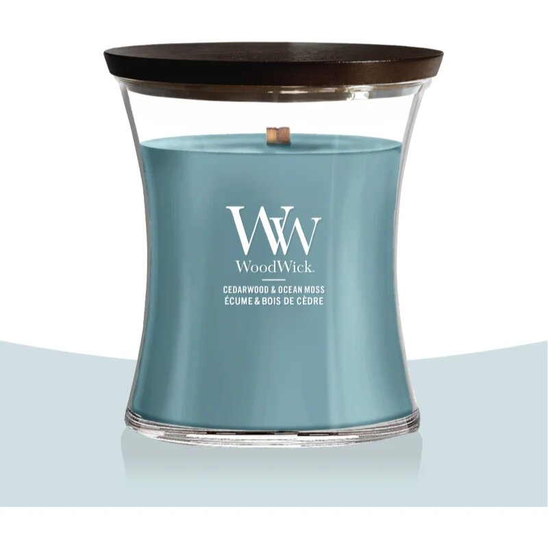 Woodwick Cedarwood & Ocean Moss vonná svíčka s dřevěným knotem 275 g