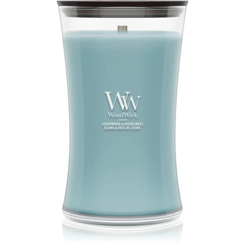 Woodwick Cedarwood & Ocean Moss vonná svíčka s dřevěným knotem 610 g