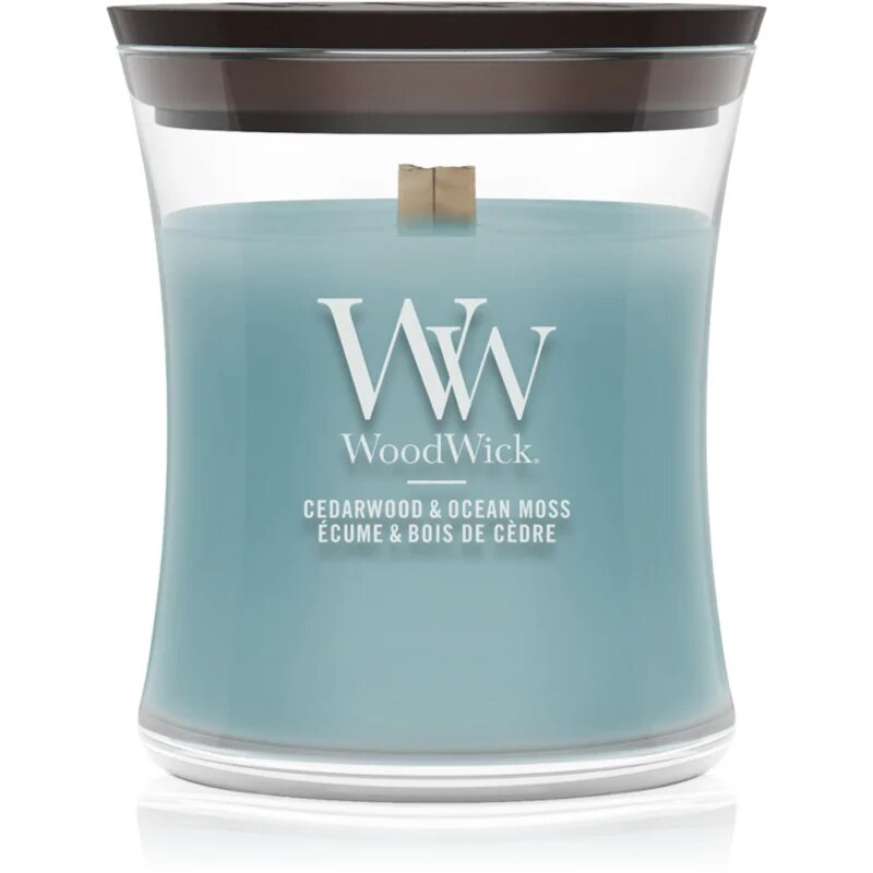 Woodwick Cedarwood & Ocean Moss vonná svíčka s dřevěným knotem 85 g