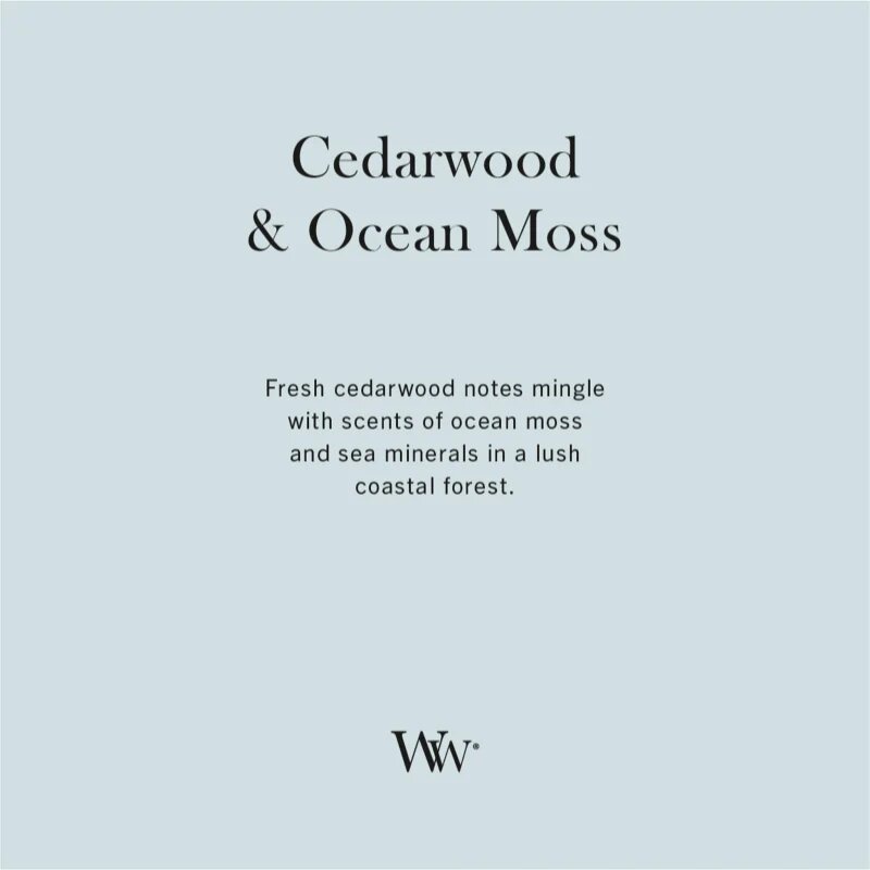 Woodwick Cedarwood & Ocean Moss vonná svíčka s dřevěným knotem 85 g