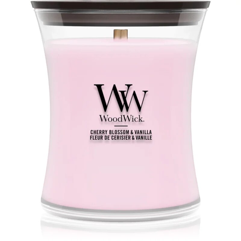 Woodwick Cherry Blossom & Vanilla vonná svíčka s dřevěným knotem 275 g