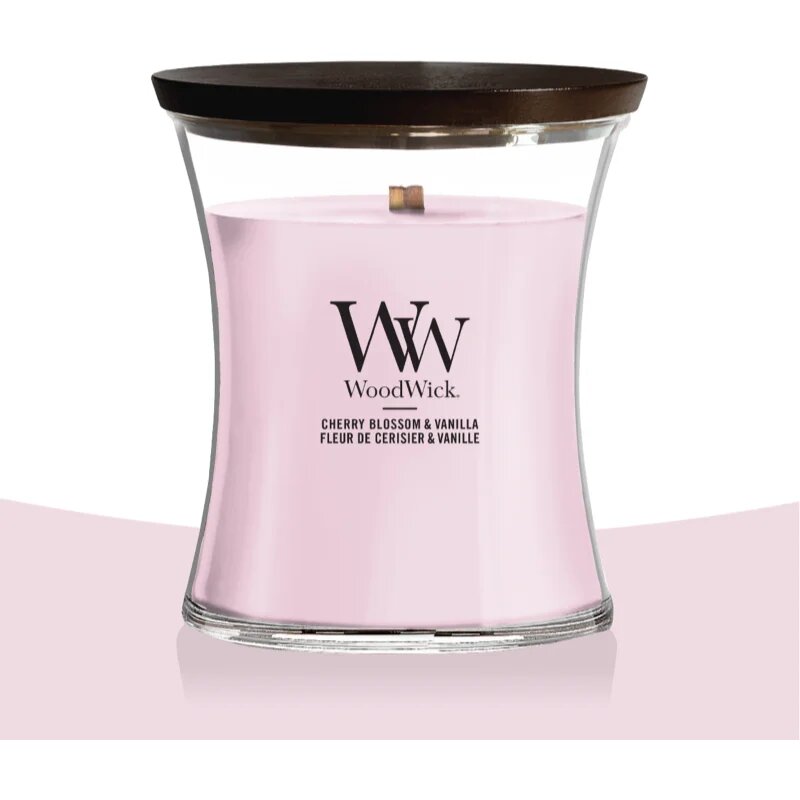 Woodwick Cherry Blossom & Vanilla vonná svíčka s dřevěným knotem 275 g