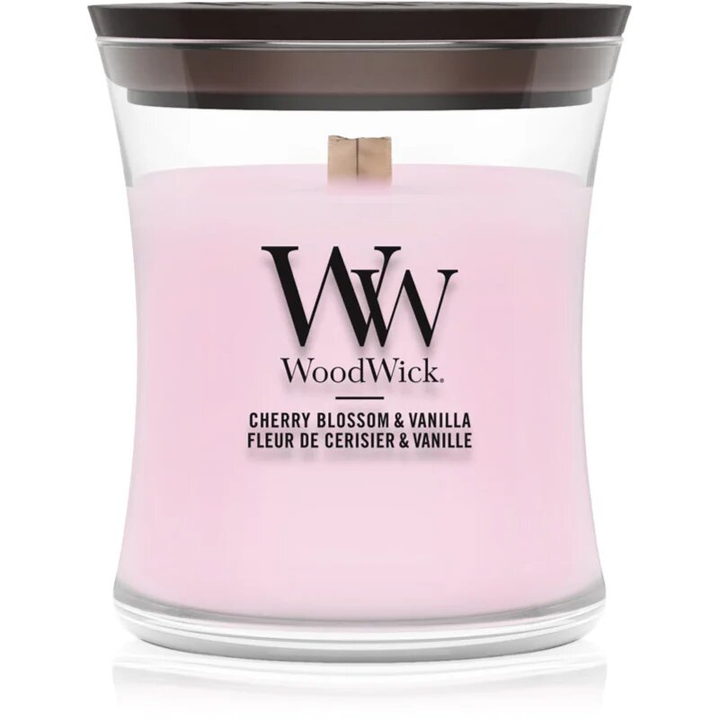 Woodwick Cherry Blossom & Vanilla vonná svíčka s dřevěným knotem 85 g