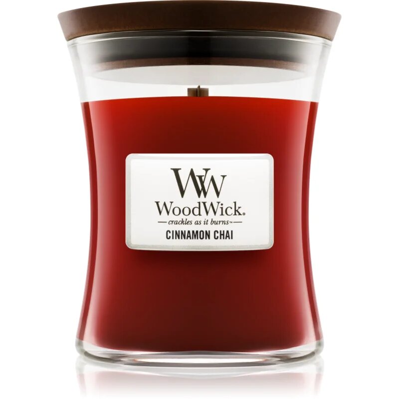 Woodwick Cinnamon Chai vonná svíčka s dřevěným knotem 275 g