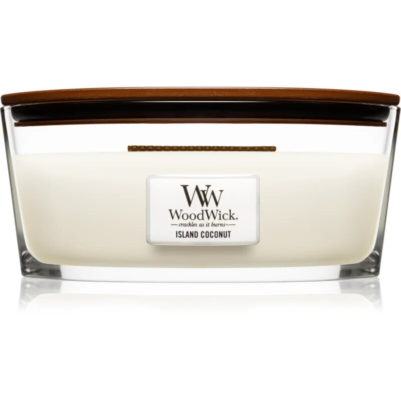 Woodwick Island Coconut vonná svíčka s dřevěným knotem (hearthwick) 453 g