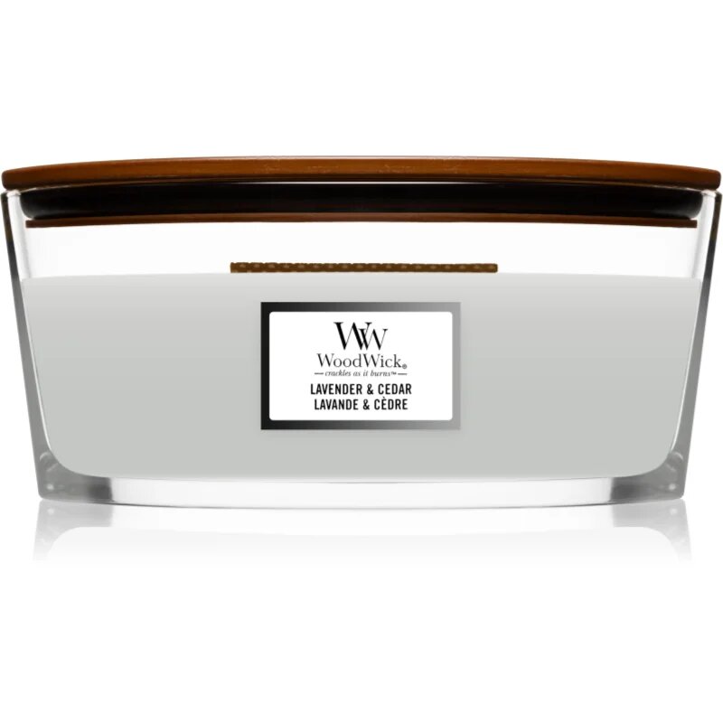 Woodwick Lavender & Cedar vonná svíčka s dřevěným knotem (hearthwick) 453.6 g