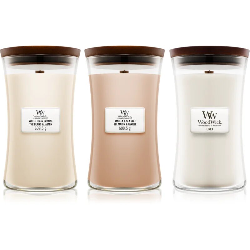 Woodwick Linen Tea & Sea Salt set dárková sada