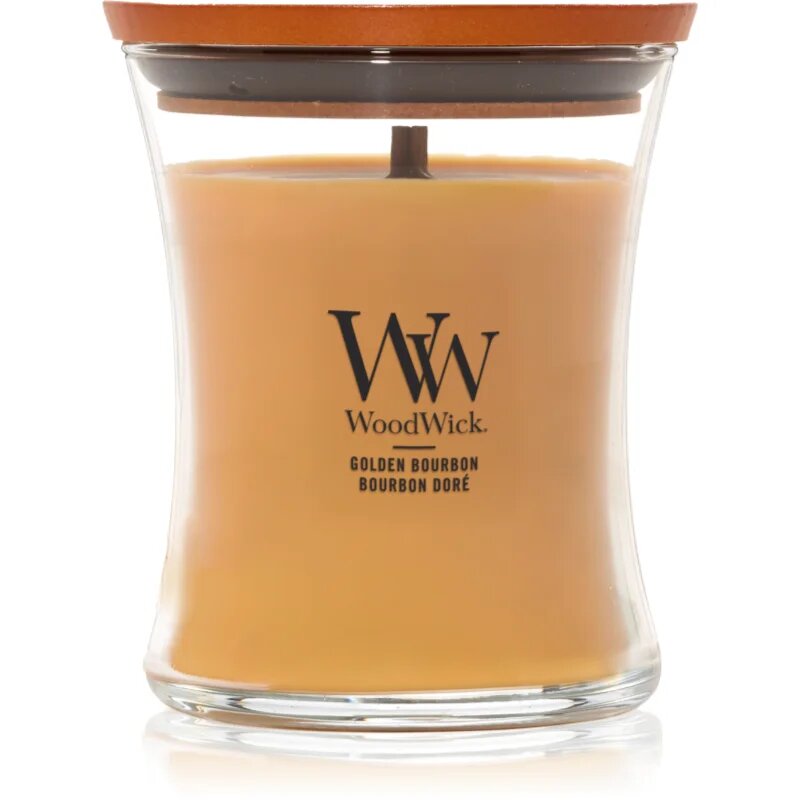 Woodwick Opulent Wood Golden Bourbon vonná svíčka s dřevěným knotem (hearthwick) 275 g