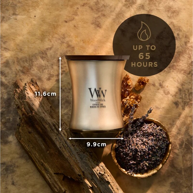 Woodwick Precious Metals Cypress Ore vonná svíčka 275 g
