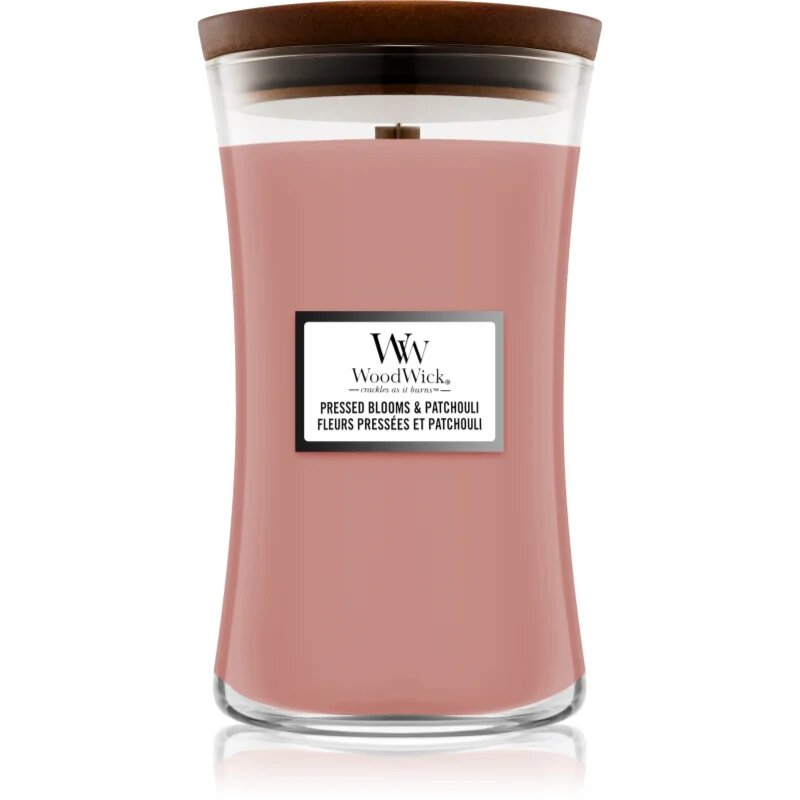 Woodwick Pressed Blooms & Patchouli vonná svíčka s dřevěným knotem 609.5 g
