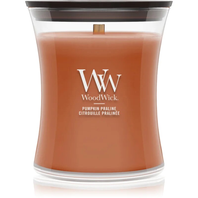 Woodwick Pumpkin Praline vonná svíčka s dřevěným knotem 275 g