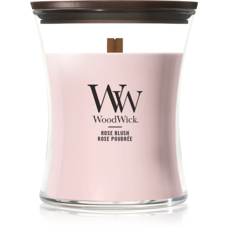 Woodwick Rose Blush vonná svíčka s dřevěným knotem 275 g