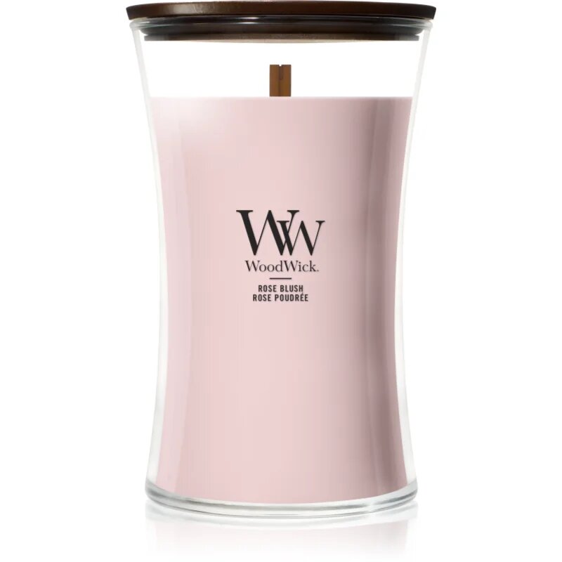 Woodwick Rose Blush vonná svíčka s dřevěným knotem 610 g