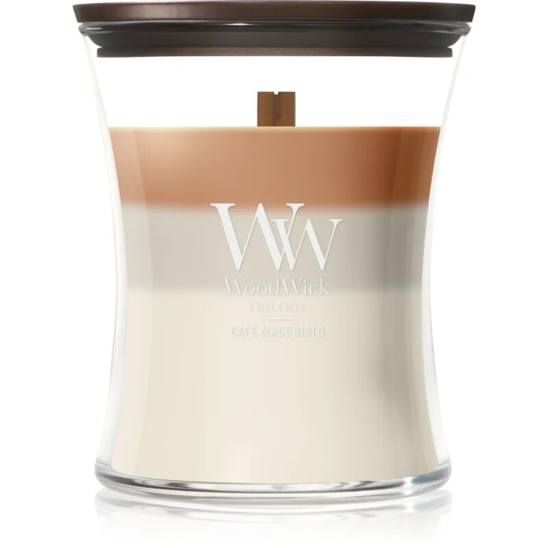 Woodwick Trilogy Café Macchiato vonná svíčka s dřevěným knotem 275 g