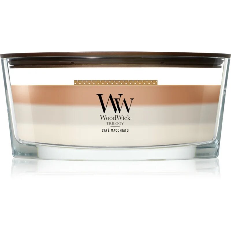 Woodwick Trilogy Café Macchiato vonná svíčka s dřevěným knotem 453.6 g