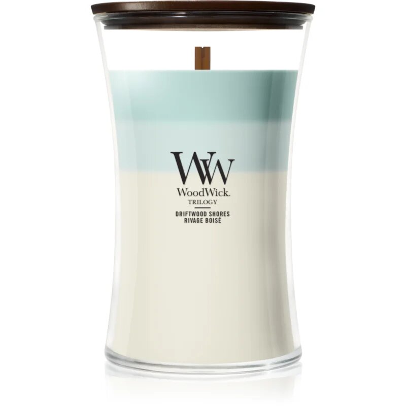 Woodwick Trilogy Driftwood Shores vonná svíčka s dřevěným knotem 610 g